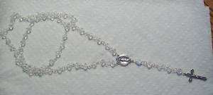 24 Sterling Silver Crystal Bead Rosary Cross Necklace  