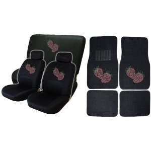  Strawberries Low Back Seat Covers with Bench Cover and 4 Carpet 