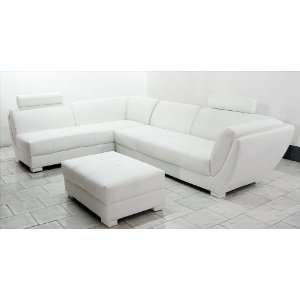 Oriental Design White Bonded Leather Sectional Sofa and Ottoman