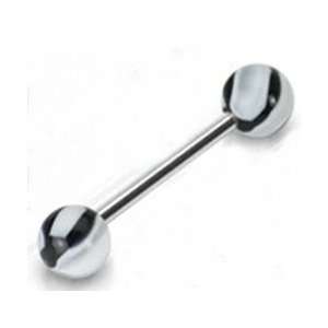 Surgical Steel Tongue Ring Piercing Barbell with Black Uv Marble Balls