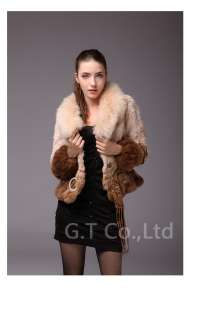 0354 Rabbit Fur Fox Collar Coat overcoat garment outwear parka apparel 