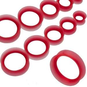   0G Red Silicone Ear Skin Very Thin Tunnels Plugs 8MM Piercings Flared