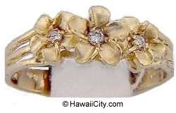 Hawaiian Plumeria Flower 14k Gold Diamond Ring Jewelry  