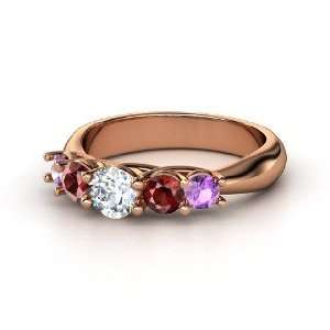 Oh La Lovely Ring, Round Diamond 14K Rose Gold Ring with Red Garnet 