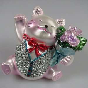  Crystal Jeweled Trinket Box   Happy Cat J512