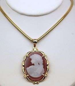 10K LARGE RED AGATE CAMEO PENDANT  