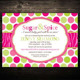   Sugar & Spice Zebra Print Birthday or Baby Shower Invitations  
