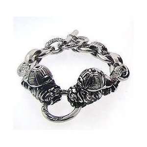   Steel Double Bulldog with Hat Toggle Bracelet 