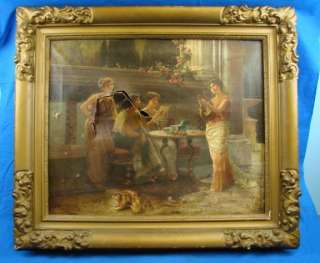 Antique Greco Roman Oil Painting B. Cobbe Classical Woman Lion Skin 