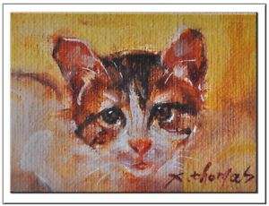 Open Edition painting Print ACEO Cute little cat face  