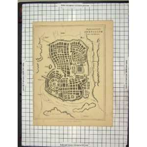 C1880 Plan Ancient Jerusalem Valley Hinnon Gehenna 