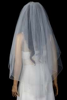 2T White Fingertip Cascade Beaded Bridal Wedding Veil  