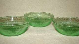 Vintage Green Depression Glass Berry Fruit Dessert Bowls Ribbed 