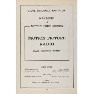  1936 Ad Lyons McCormick Talent Agency Film Radio Movie 