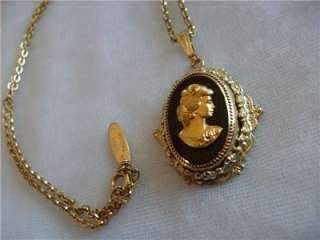 Vintage Whiting & Davis Gold Tone Cameo Necklace/Pendant