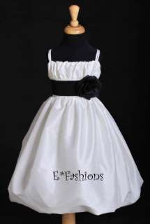 IVORY BLACK TAFFETA BRIDAL FLOWER GIRL DRESS 2 4 6 8 10  