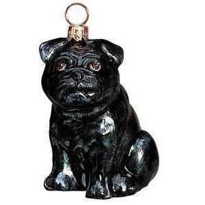  Black Pug Glass Christmas Ornament