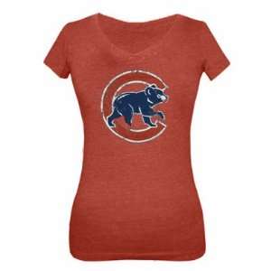 Chicago Cubs Red Alternate Logo Womans Vintage V Neck Shirt by 5th 