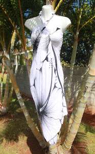 Sarong Hawaiian Wrap Dress~WHITE & BLACK GIANT HIBISCUS  
