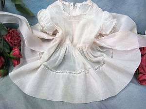 VINTAGE 1940 50s BABY toddler DOLL dress PINK Batiste ORGANZA lace 