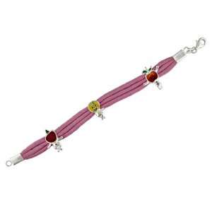   and Pink Leather With Enamel Fruit Kids Charms Bracelet Jewelry