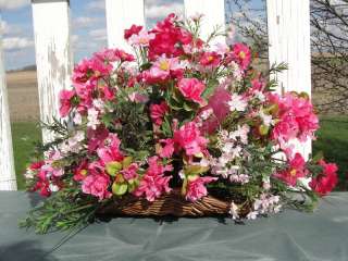 Silk Flower Table Arrangement Pink in Wicker Basket  