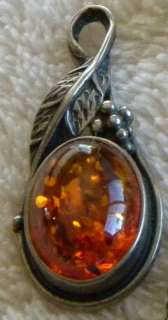 Sterling Silver 925 Amber Colored Stone Pendant  