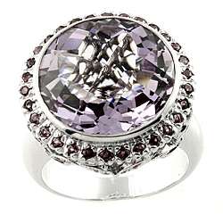 Sterling Silver Amethyst, Pink Sapphire, Rhodolite and Diamond Ring 