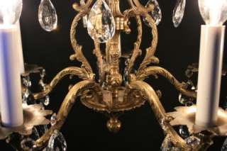   Antique French Brass Crystal Prism 5 light Chandelier fixture  