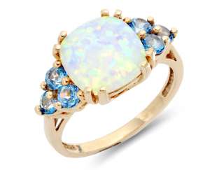   Ct Natural Cushion Cut Opal and Blue Topaz Ring 10k Yellow Gold  