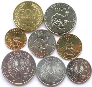 Djibouti Set of 8 Coins,1,2,5,10,20,50,100,500Francs,BU  