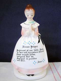 Vintage Enesco Ceramic Dinner Prayer Lady Napkin Holder  