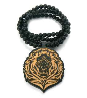   Wood New Lion Wood Pendant w/ Ball Chain Necklace Two Tone WX77  