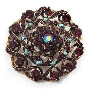  Dome Shaped Deep Purple Crystal Corsage Brooch (Antique 