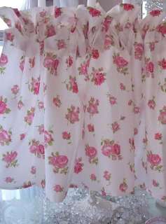 SHABBY BEACH COTTAGE CHIC PINK ROSES VALANCE CURTAIN  