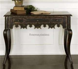Designer Carved Wood Black Console Sofa Hall Table Asian Oriental 
