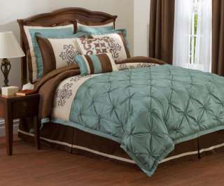 ABIGAIL 8pc QUEEN comforter set Green and Brown  