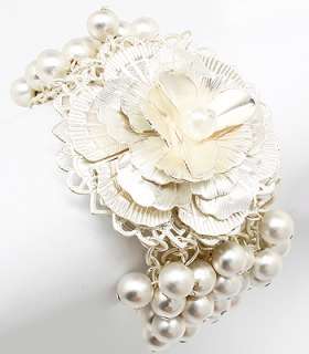 Bridal Wedding Jewelry Pearl Matte Flower Bracelet  