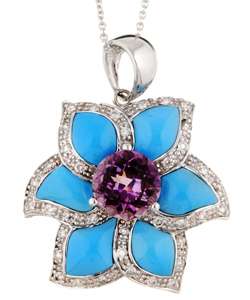 Encore by Le Vian 14k Gold Turquoise and Amethyst Flower Necklace 