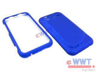 Blue Rubber Rubberized Cover Hard Case + Film for HTC Incredible S 