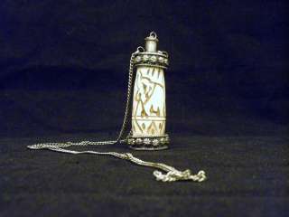 VINTAGE FAUX IVORY OR BONE AND SILVER PENDANT PERFUME OR SNUFF BOTTLE 