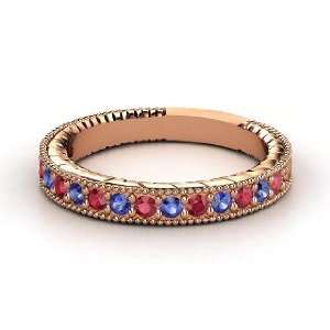 Victoria Band, 14K Rose Gold Ring with Ruby & Sapphire 