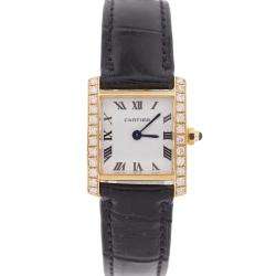 Pre owned Cartier Womens Tank Francaise 18k Yellow Gold Diamond Watch 