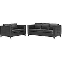Rohn Black Leather Modern Loveseat and Sofa Set  