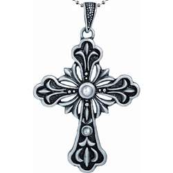 Pewter Ornate Cross Necklace  