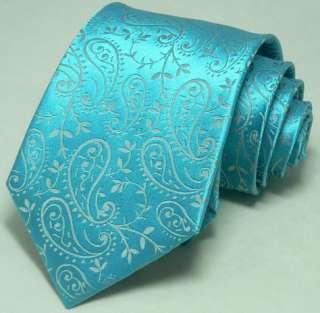 Landisun 13C Light Blue Paisleys Mens Silk Tie Set (Super Long Tie 