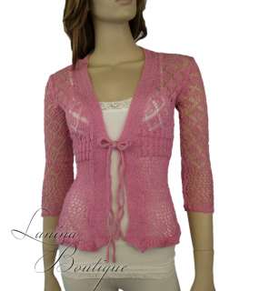 NEW Ladies Crochet Long Sleeve Knit Cardigan Top 6 8 10  