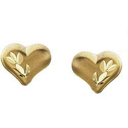 14k Gold Diamond cut Heart Stud Earrings  