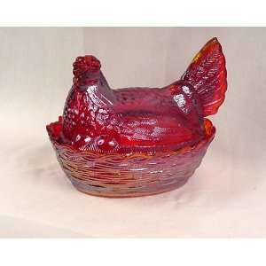 Hen on Nest Carnival Style Glass 