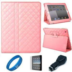  Pink Quilted Diamond Design Leather Portfolio Case Cover 